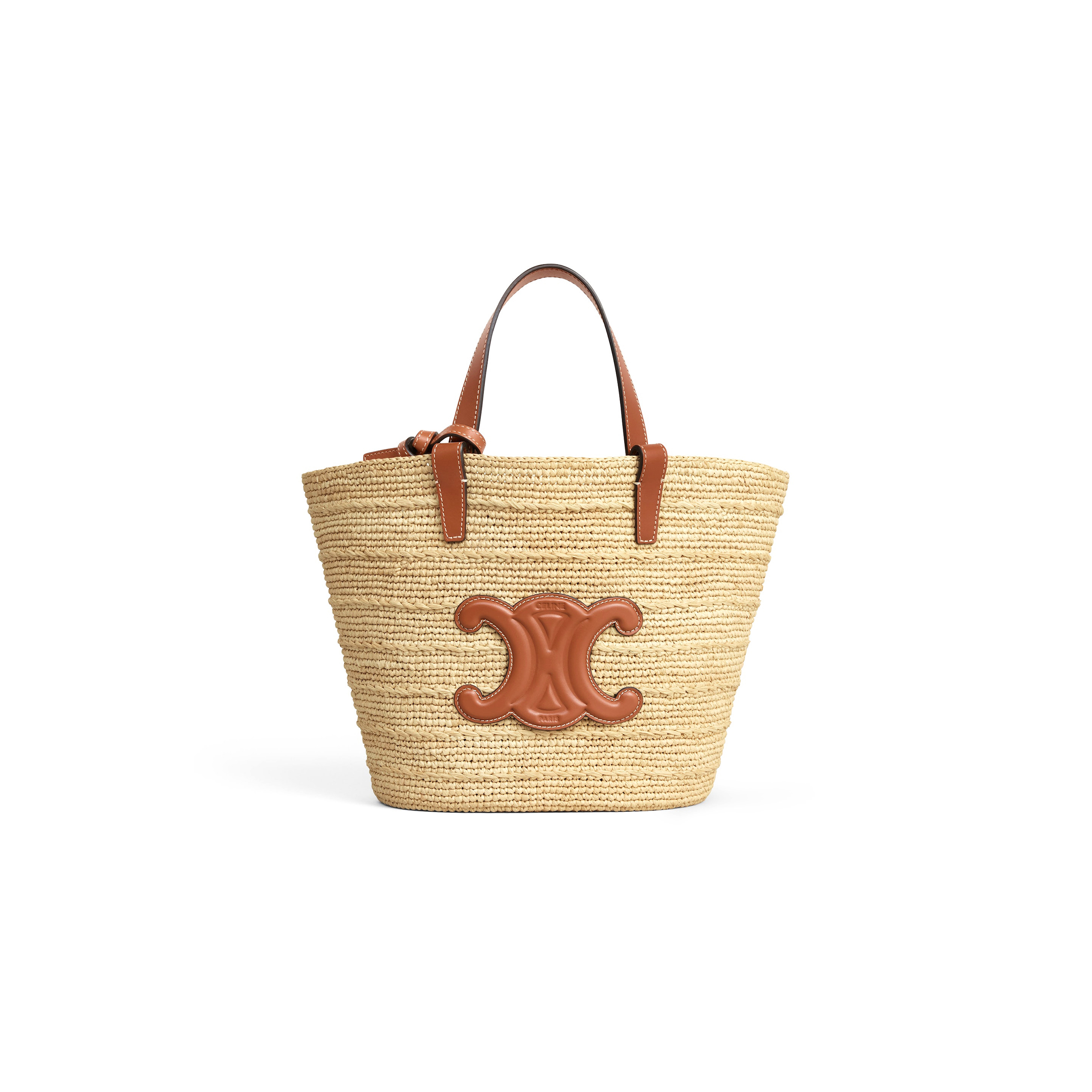 CELINE TEEN SUPPLE CELINE CLASSIC PANIER IN RAFFIA AND CALFSKIN 115802FF7.04LU (22*21.5*13cm)